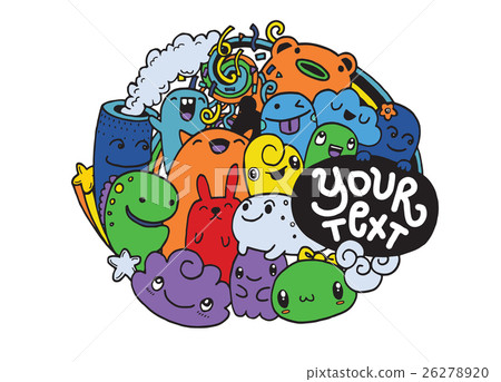 Hipster Hand drawn happy doodle Monster City 26278920