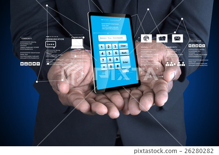 Man hand showing Tablet pc 26280282
