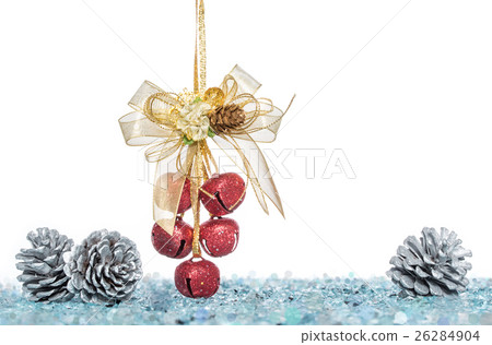 Luxury red jingle Bells and Pine Cone with Snow 26284904