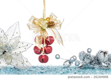 Luxury red jingle Bells and Pine Cone with Snow 26284906