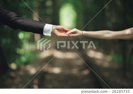 Wedding couple bride and groom holding hands 26285735