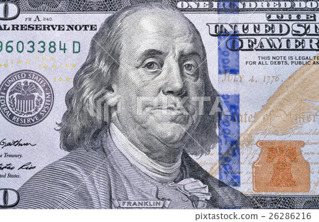 One hundred dollar bill fragment closeup 26286216