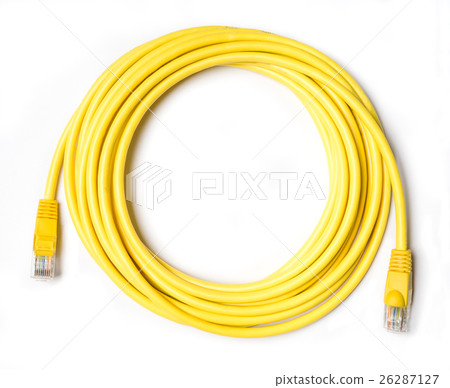 Yellow patch cord isolated on white 26287127