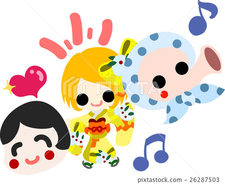 Illustrations of girls wearing fashionable kimonos, which can also be used for New Year's greetings, such as New Year's cards Illustrations of girls wearing fashionable kimonos, which can also be used for New Year's greetings, such as New Year's cards 26287503