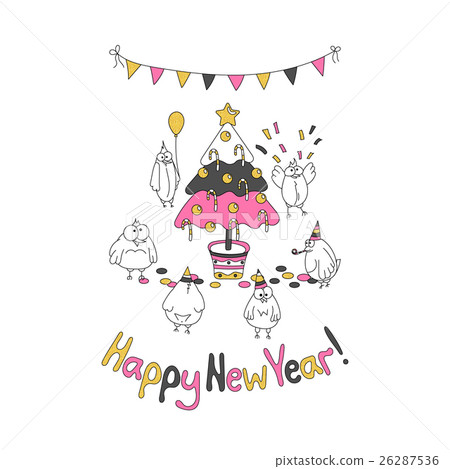 Happy New Year greeting card with cartoon funny 26287536