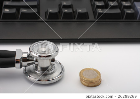 Stethoscope,money, keyboard on white Stethoscope,money, keyboard on white 26289269