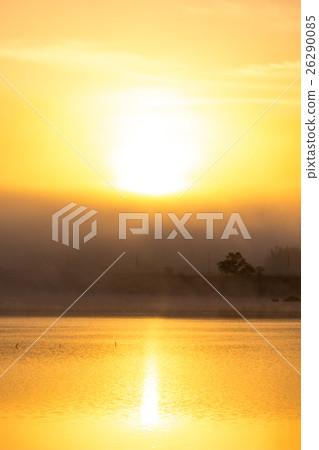 Takataki lake of morning mist and sunrise 26290085