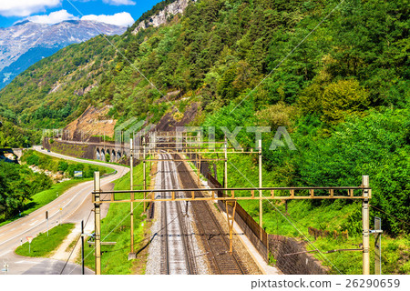 View of the Gotthard railway in Swiss Alps 26290659