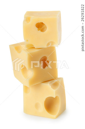 stack of cheese cubes isolated on white background 26291822