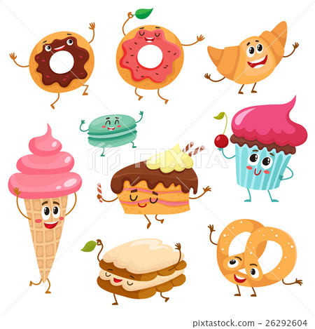 Set of cute, funny smiley dessert characters Set of cute, funny smiley dessert characters 26292604