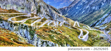 Serpentine road to the St. Gotthard Pass in the Serpentine road to the St. Gotthard Pass in the 26292605