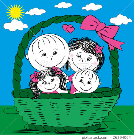 Cartoon family sitting in the basket Cartoon family sitting in the basket 26294064