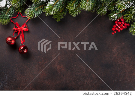 Christmas background with snow fir tree and decor 26294542