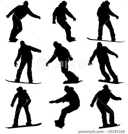 Set black silhouettes snowboarders  26295166