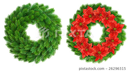 Christmas wreath. Red poinsettia flowers 26296315
