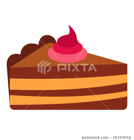 Piece of cake with cream icon, flat style 26297658