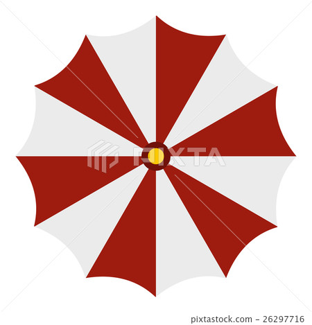 Red and white beach umbrella icon, flat style 26297716
