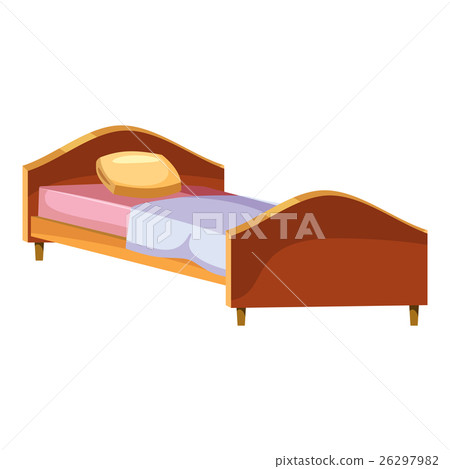 Single wooden bed icon, cartoon style 26297982