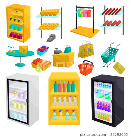 Supermarket icons set, cartoon style 26298605