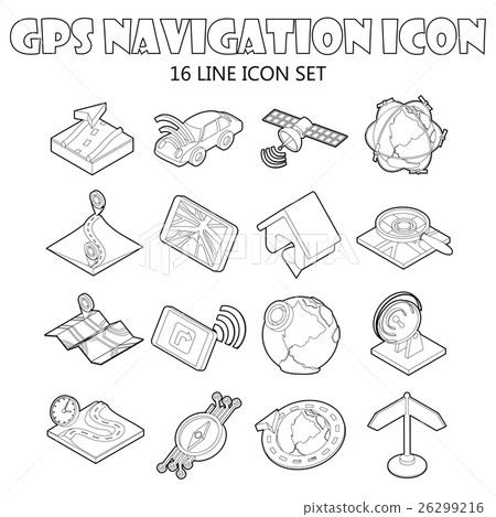 Gps navigation icons set, outline style 26299216