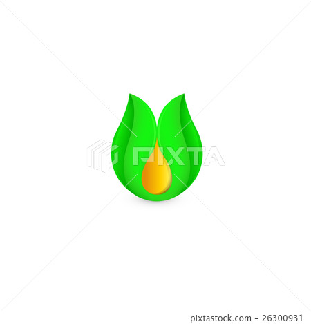 Isolated abstract honey drop in green leaf logo Isolated abstract honey drop in green leaf logo 26300931