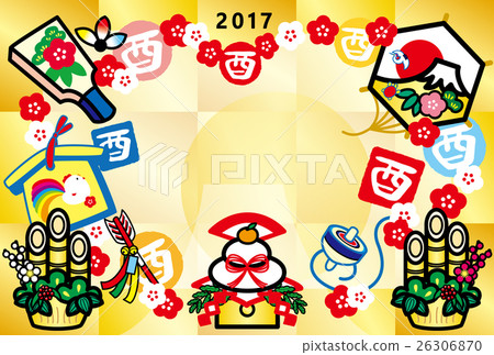 新年卡2017年採摘年Yaroku Kagami年糕Hatto板Eva Dema Armadon Kadomatsu Kite富士Tsurukame紅白梅花金 26306870