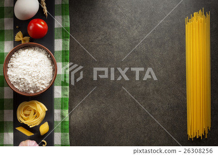pasta and food ingredient on table 26308256