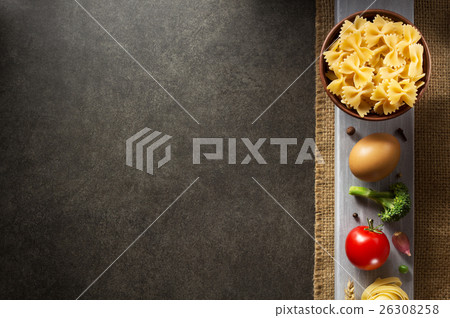 pasta and food ingredient on table pasta and food ingredient on table 26308258