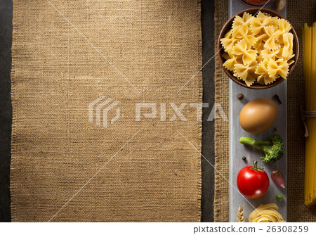 pasta and food ingredient on table pasta and food ingredient on table 26308259