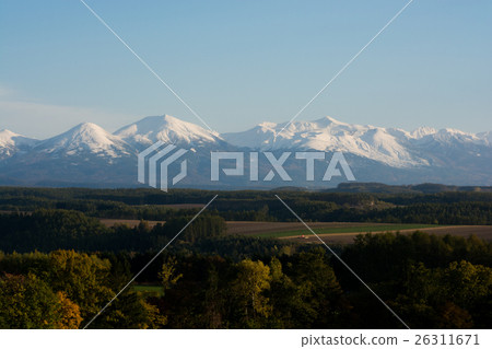 Mountains of Tokachigadake mountain ranges with fallen earth and autumn ground 26311671