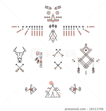 Set of american indian symbols. Stylized linear 26311700