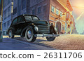 Car parked in old town painted illustration 26311706