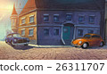 Cars parked in old town painted illustration 26311707