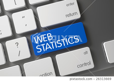 Blue Web Statistics Button on Keyboard. 3D. Blue Web Statistics Button on Keyboard. 3D. 26313669