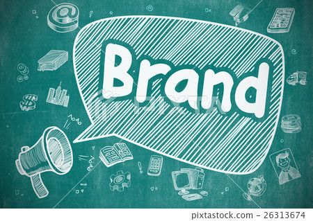 Brand - Hand Drawn Illustration on Blue Chalkboard Brand - Hand Drawn Illustration on Blue Chalkboard 26313674