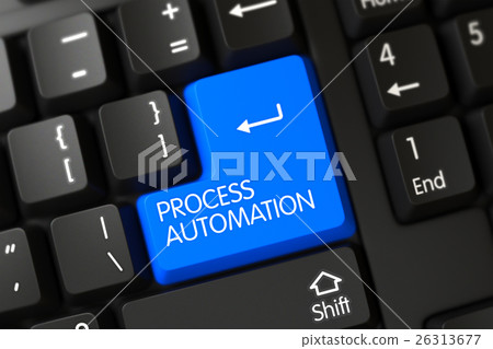 Process Automation CloseUp of Blue Keyboard Button Process Automation CloseUp of Blue Keyboard Button 26313677