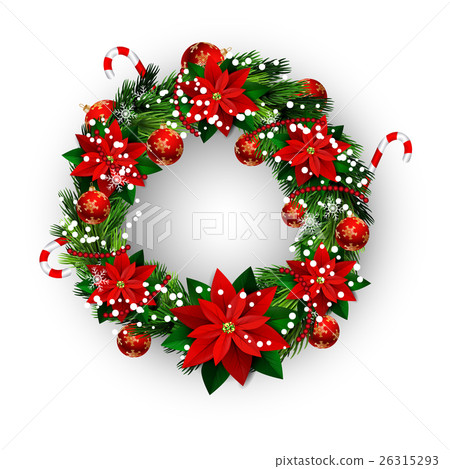 White card with Christmas wreath and bow 26315293