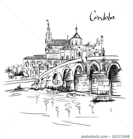 Vector Mezquita and Roman bridge in Cordoba, Spain 26315846