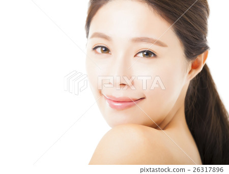 beautiful young  woman face isolated on white 26317896