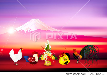 Rooster chicken Mt. Fuji postcard Rooster chicken Mt. Fuji postcard 26318232