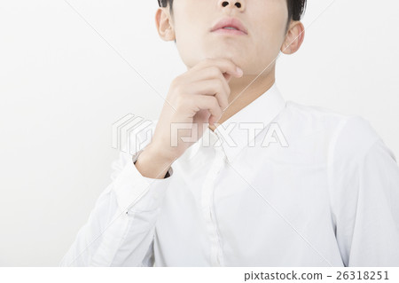 男性畫像圖象白色後面想法的手玉面孔梨bodypart 26318251