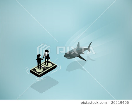 Stock Illustration: Business shark risk and hidden power concept