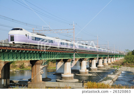 Chuo Line crossing the Tamagawa Iron Bridge E351 Series Limited Express Super Azusa Chuo Line crossing the Tamagawa Iron Bridge E351 Series Limited Express Super Azusa 26320863