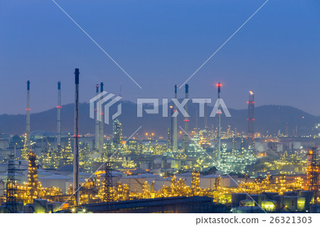 Aerial view oil refinery night view 26321303