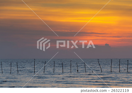Beautiful sky after sunset over seacoast skyline 26322119