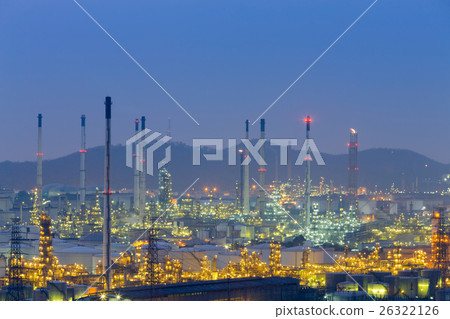 Aerial view oil refinery night view 26322126