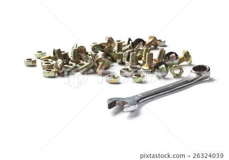 bolts, nuts and metal wrench bolts, nuts and metal wrench 26324039