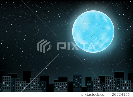 blue moon over city - Stock Illustration [26324165] - PIXTA