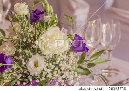 Premium catering arrangement with flowers glasses 26325738