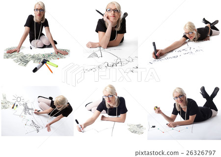 Set of pretty blonde in glasses posing as student Set of pretty blonde in glasses posing as student 26326797